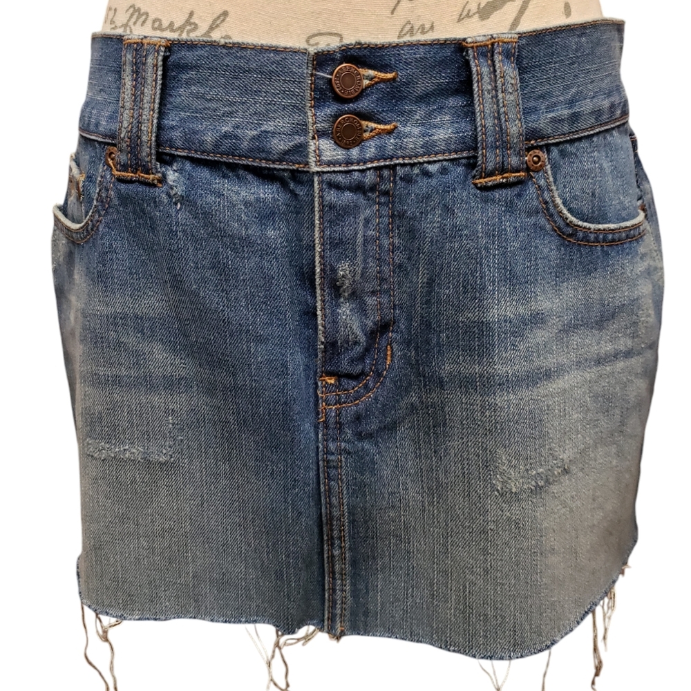 AF Abercrombie & Fitch Vintage Y2K Sz 6 Distressed Rhinestone Pocket Jean Skirt
